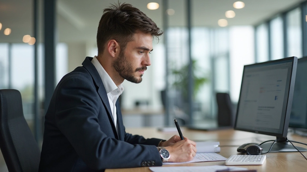 Onderzoeker noteert observaties terwijl gebruiker scherm analyseert met intensieve concentratie