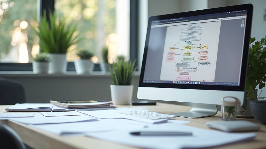 Professioneel kantoor met georganiseerde werkplek en duidelijke informatiestructuur